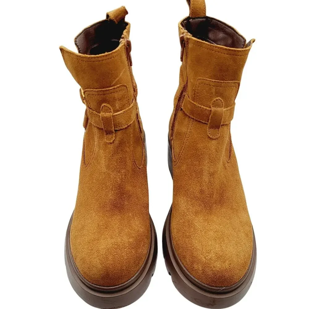 NEW Steve Madden Women's Size 7.5M Caramel Suede Colletta Zip Up Ankle Bootie